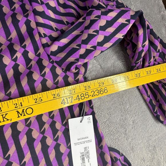 Liz Claiborne Shirt Womens 3X Bright Violet Geo V-Neck Tie Front Long Sleeve - Picture 12 of 16